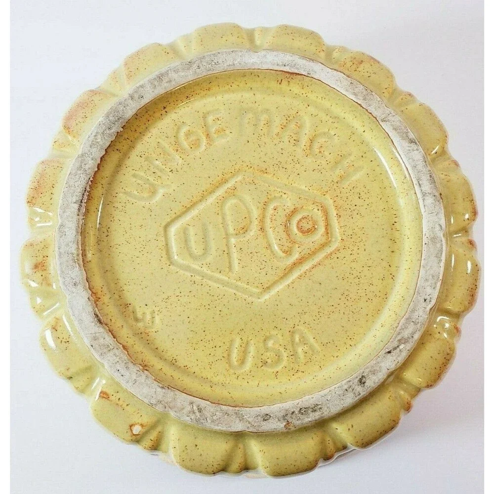 Vtg Yellow Orange Speckled Ceramic Bowl UpCo Ungemach Pottery Geometric USA